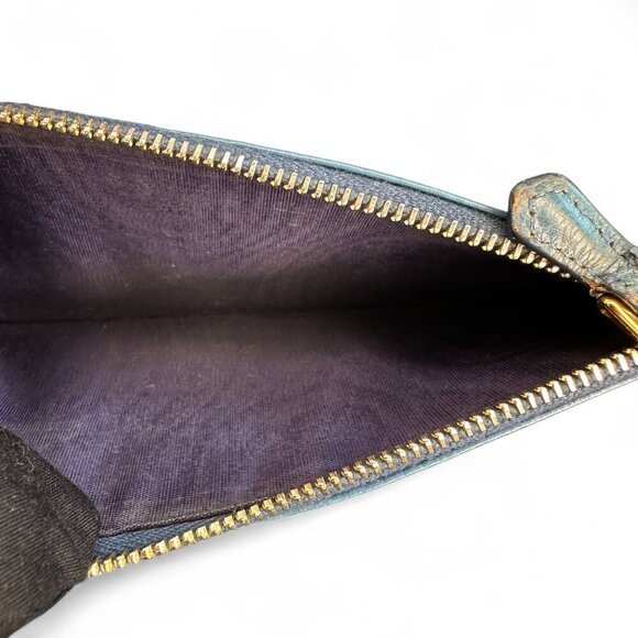 Women's Prada Saffiano Fiocco Leather Long Blue Zippered Ribbon Wallet - Picture 14 of 16